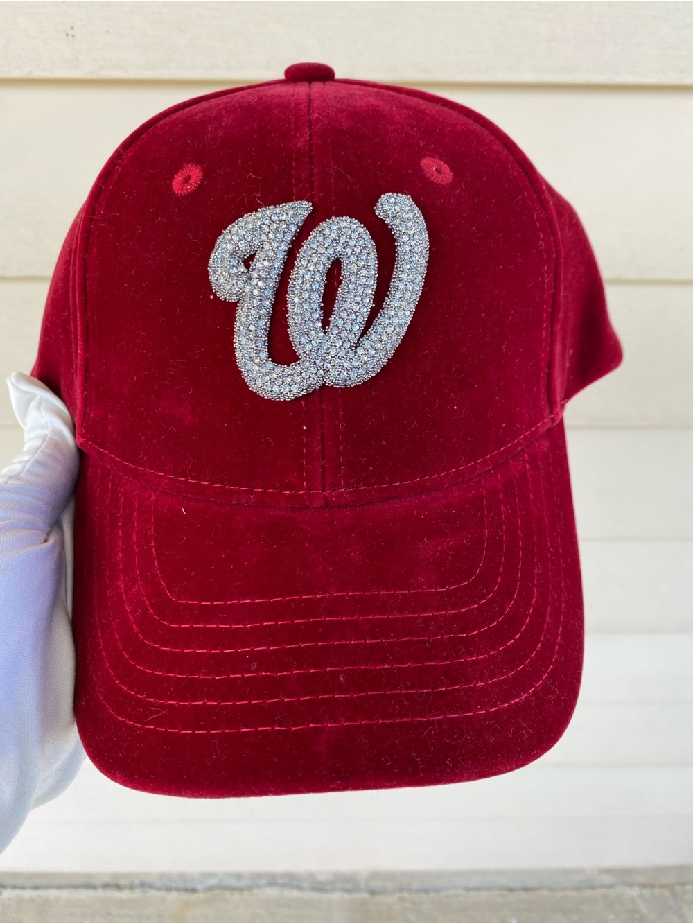 Blinged Caps (Deep Red) Velvet avail with strap in the back😍 NEW! - Picture 5 of 8